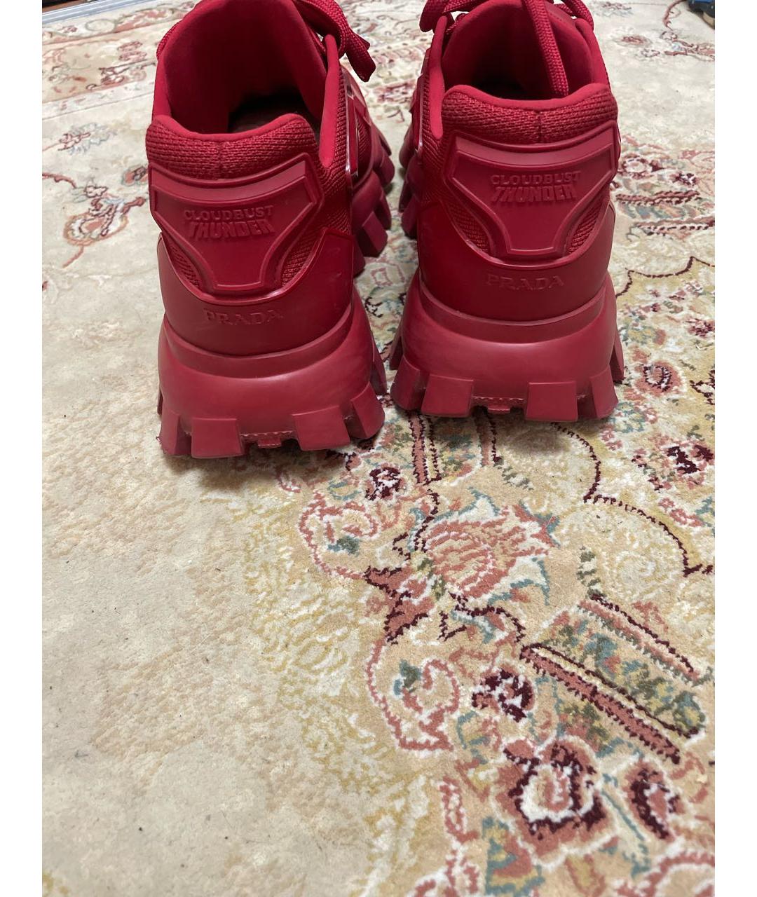 PRADA Красные текстильные низкие кроссовки / кеды, фото 5