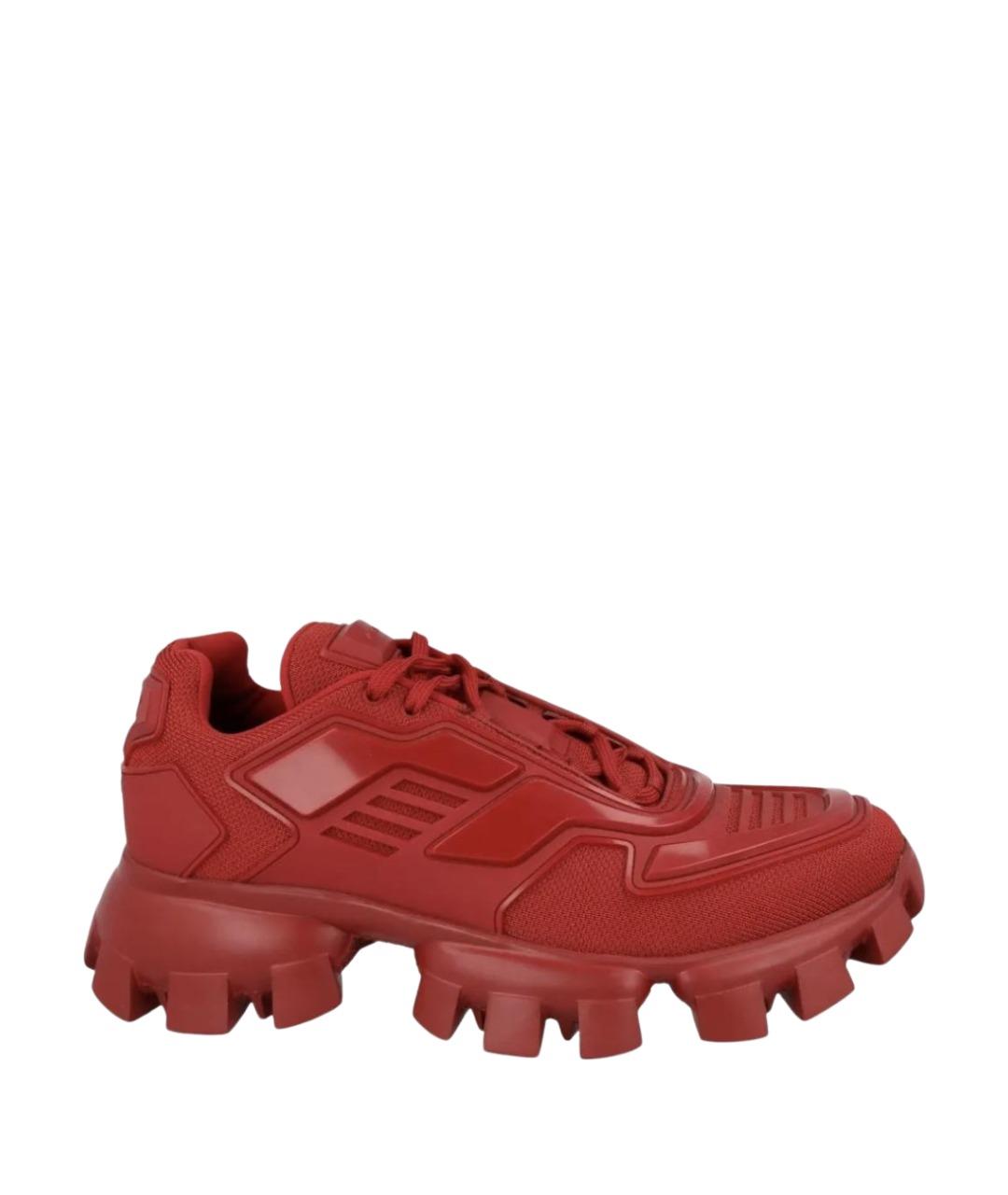 PRADA Красные текстильные низкие кроссовки / кеды, фото 1