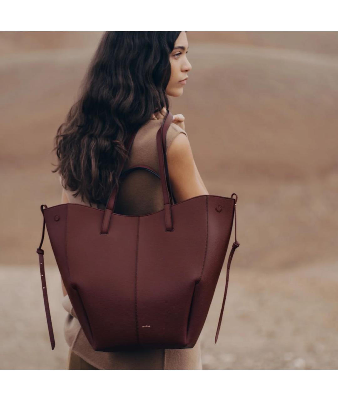 POLENE Бордовая кожаная сумка тоут, фото 2