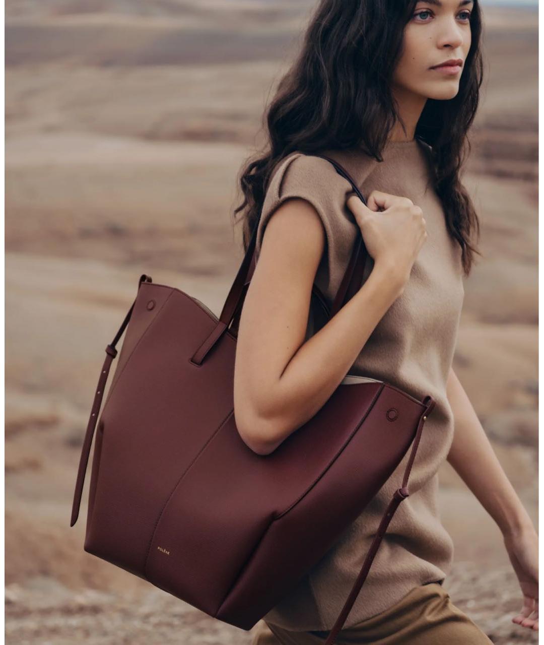 POLENE Бордовая кожаная сумка тоут, фото 3