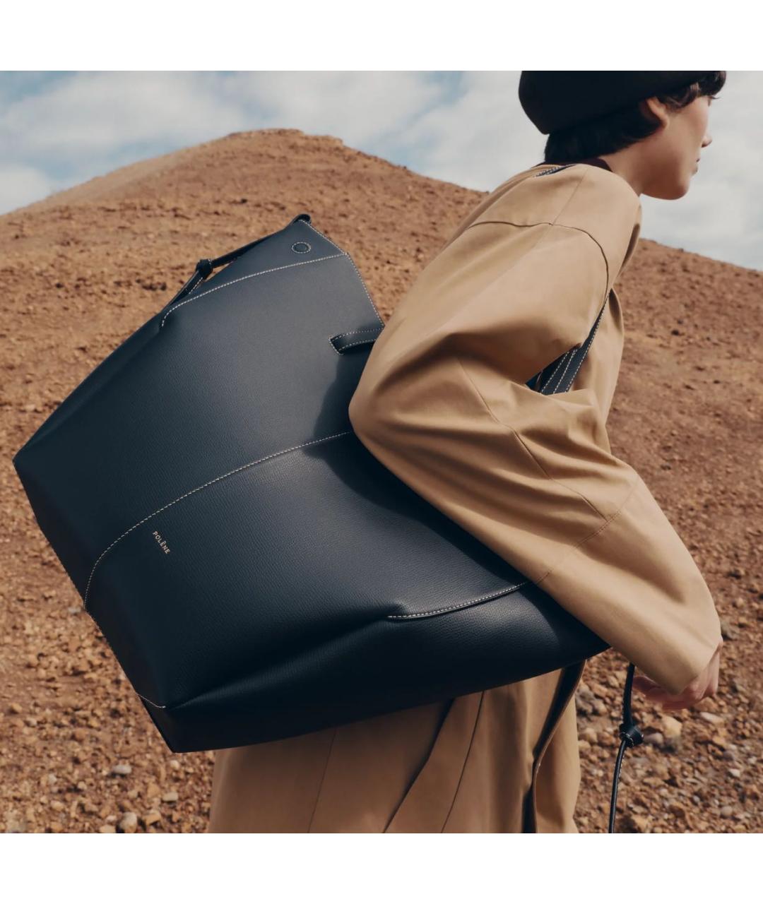 POLENE Черная кожаная сумка тоут, фото 2