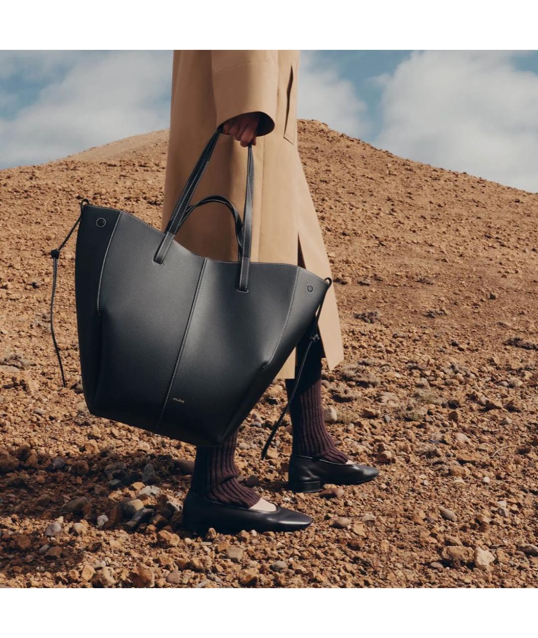 POLENE Черная кожаная сумка тоут, фото 3