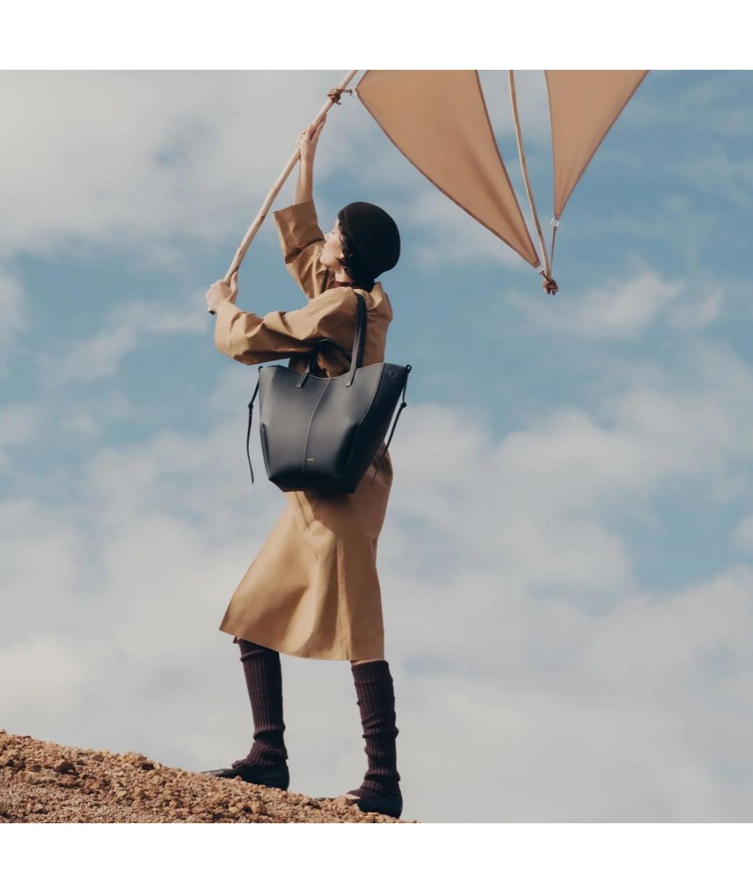 POLENE Черная кожаная сумка тоут, фото 4