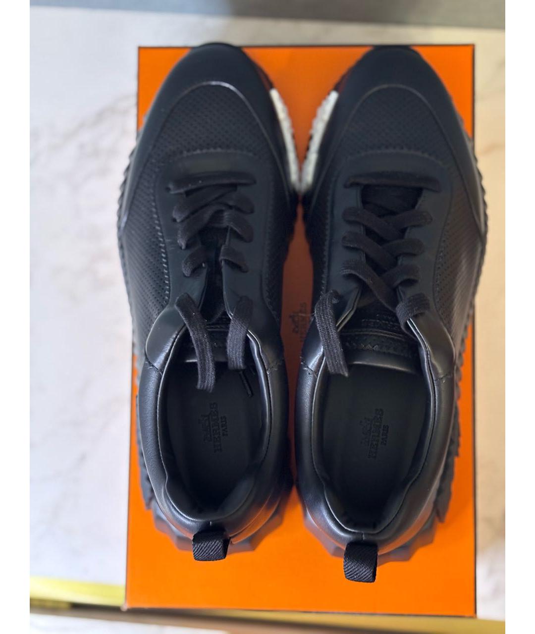 HERMES Черные кожаные низкие кроссовки / кеды, фото 3