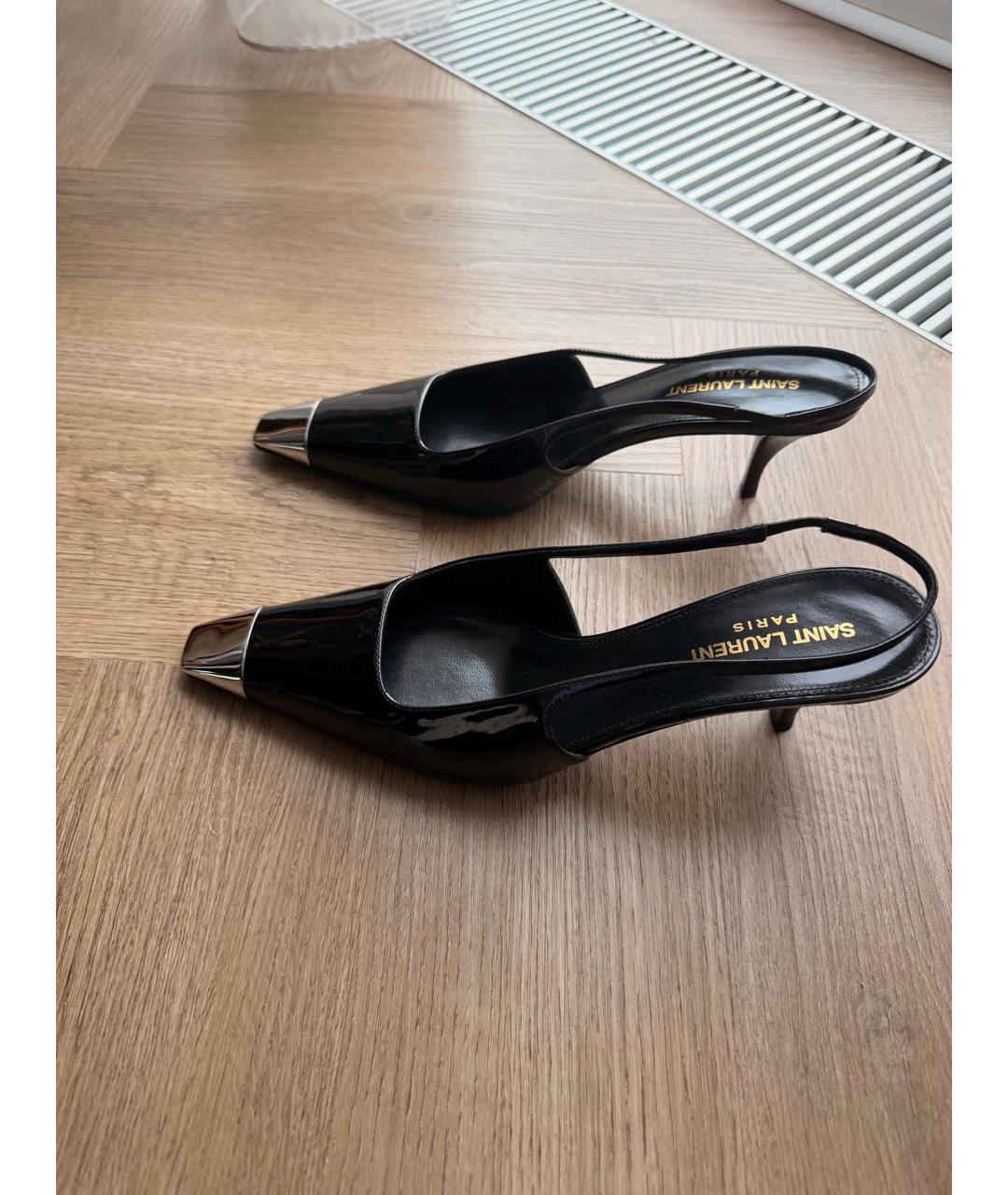 SAINT LAURENT Черные мюли из лакированной кожи, фото 2