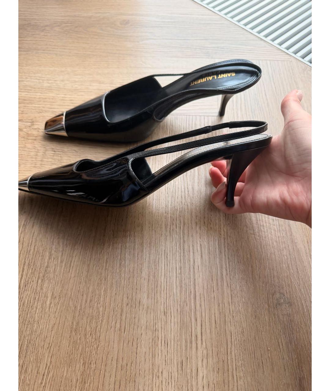 SAINT LAURENT Черные мюли из лакированной кожи, фото 8