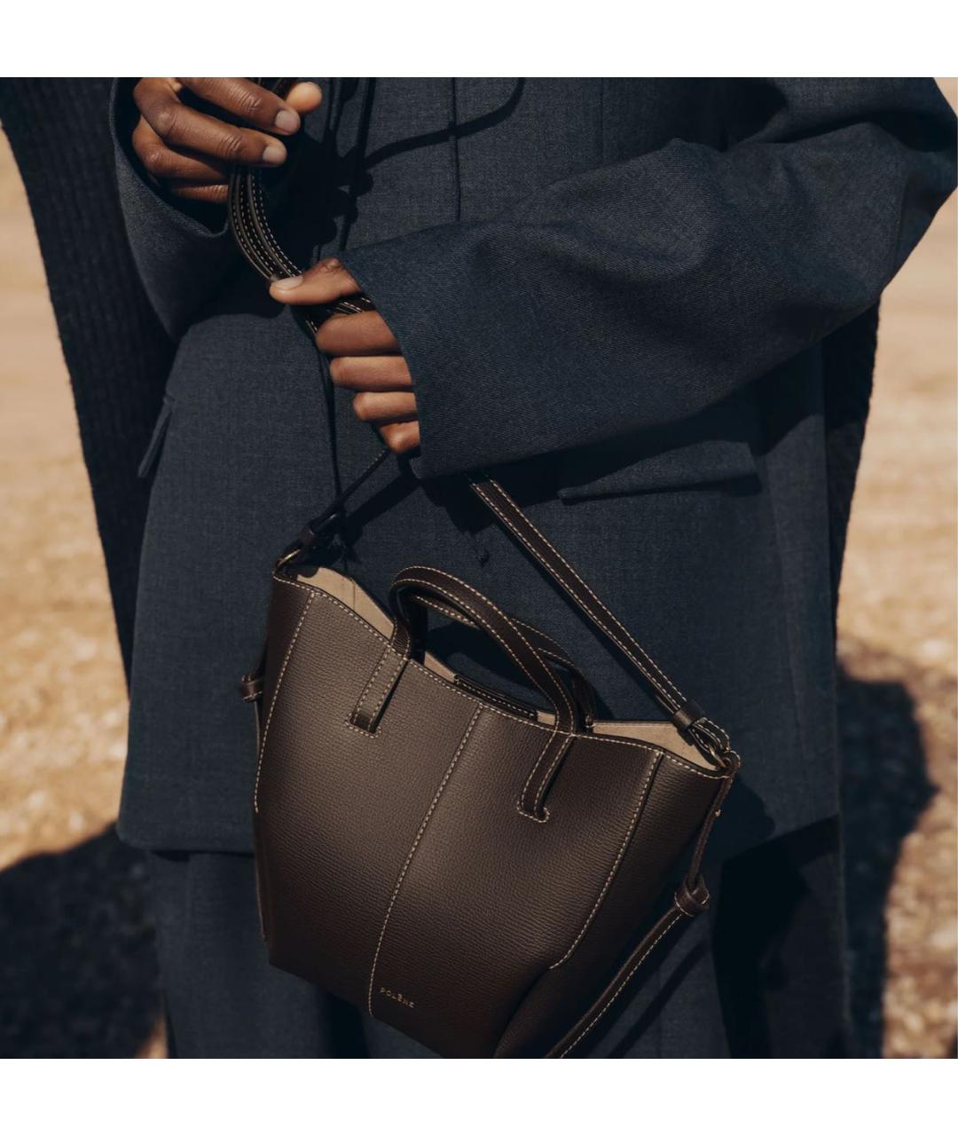 POLENE Коричневая кожаная сумка тоут, фото 4