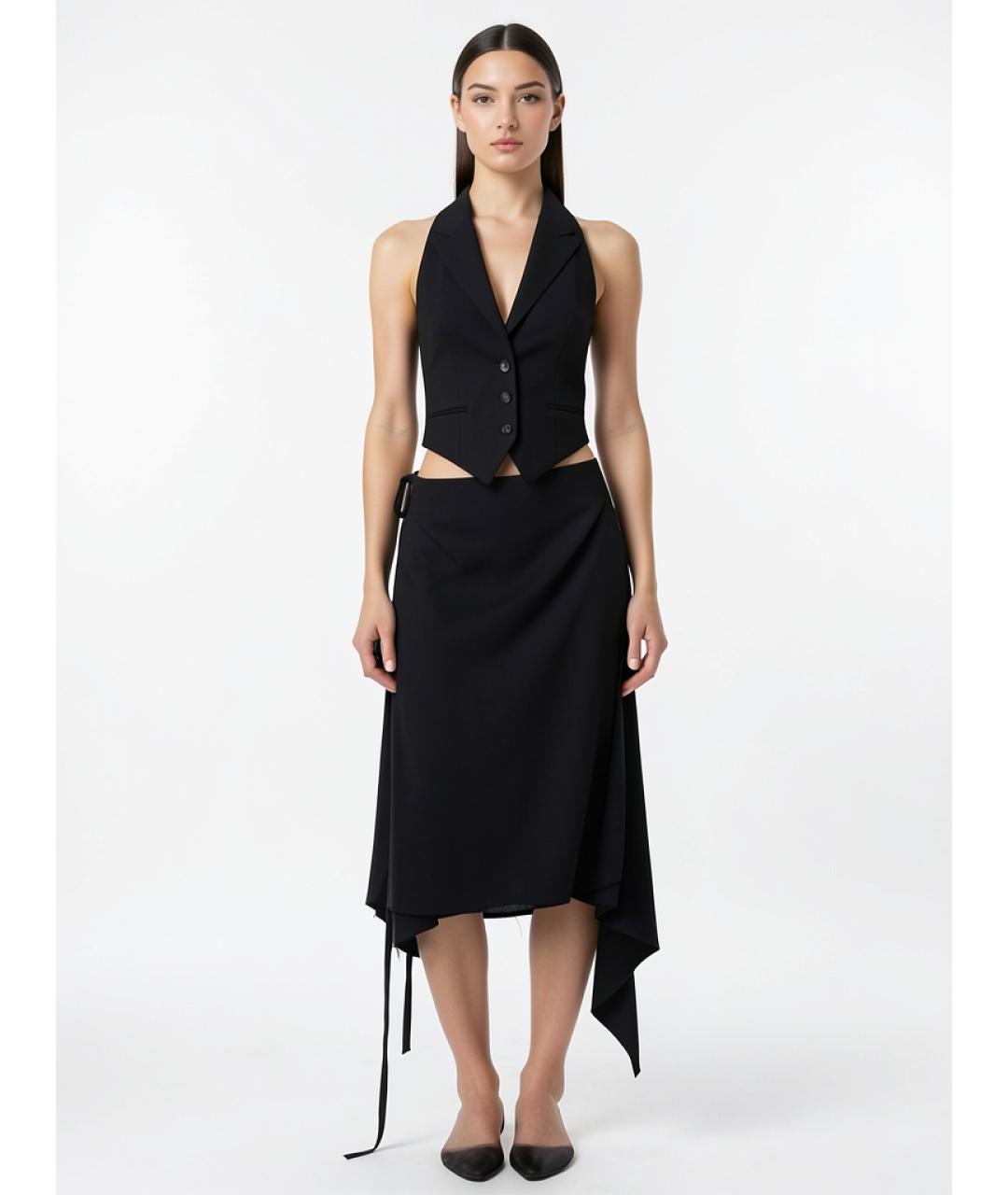 ANN DEMEULEMEESTER Черная шерстяная юбка миди, фото 2