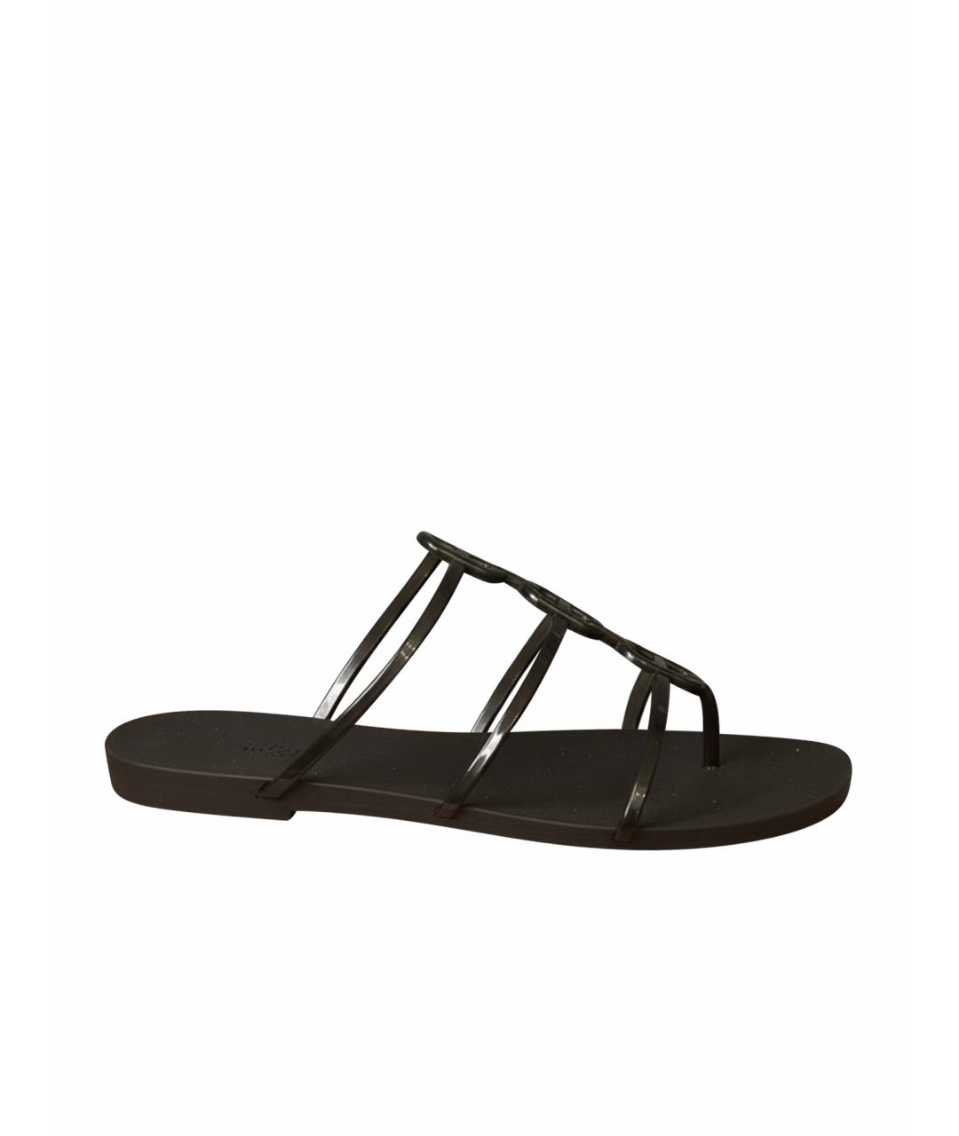 HERMES Черные резиновые шлепанцы, фото 1