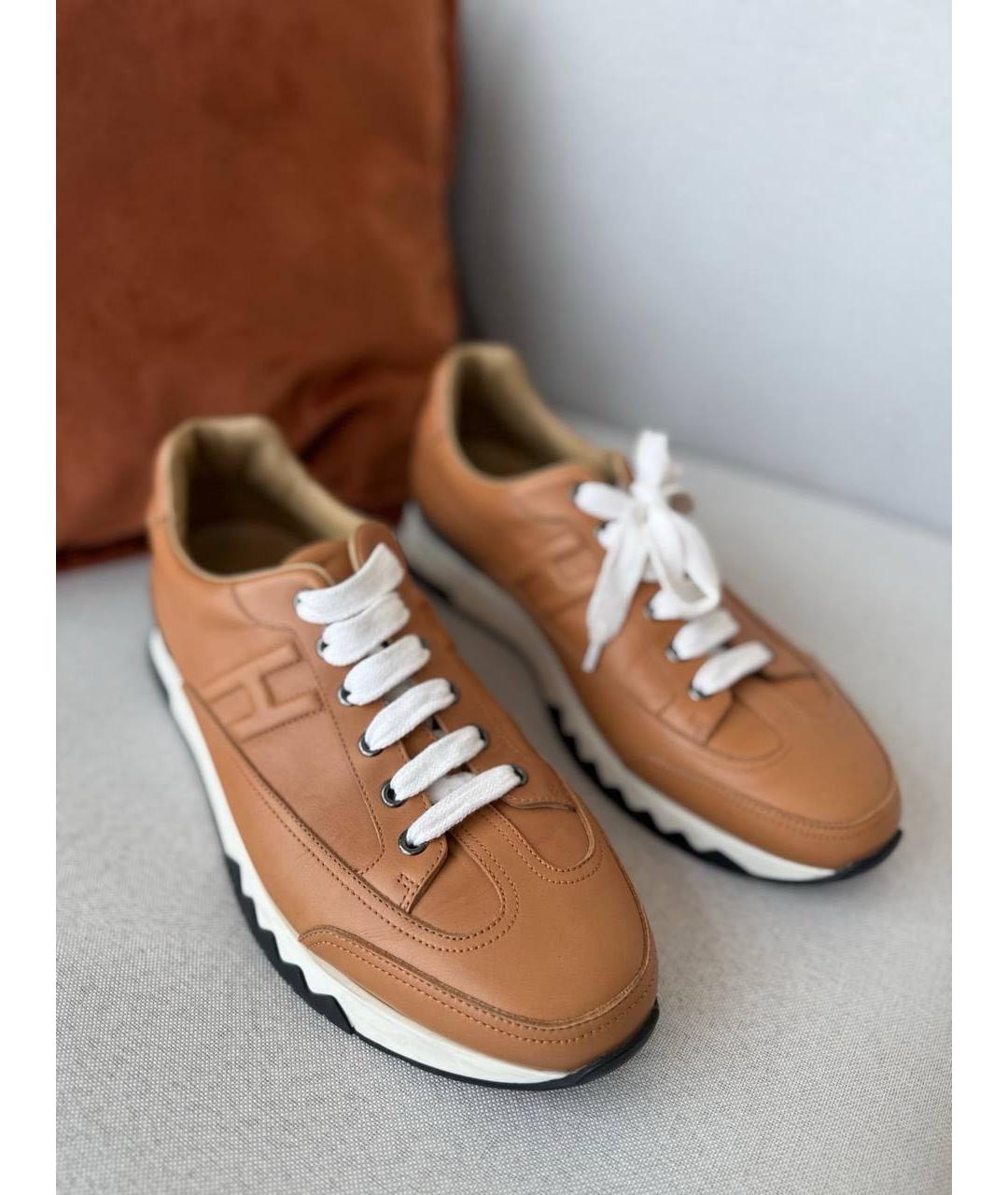 HERMES Коричневые кожаные низкие кроссовки / кеды, фото 2