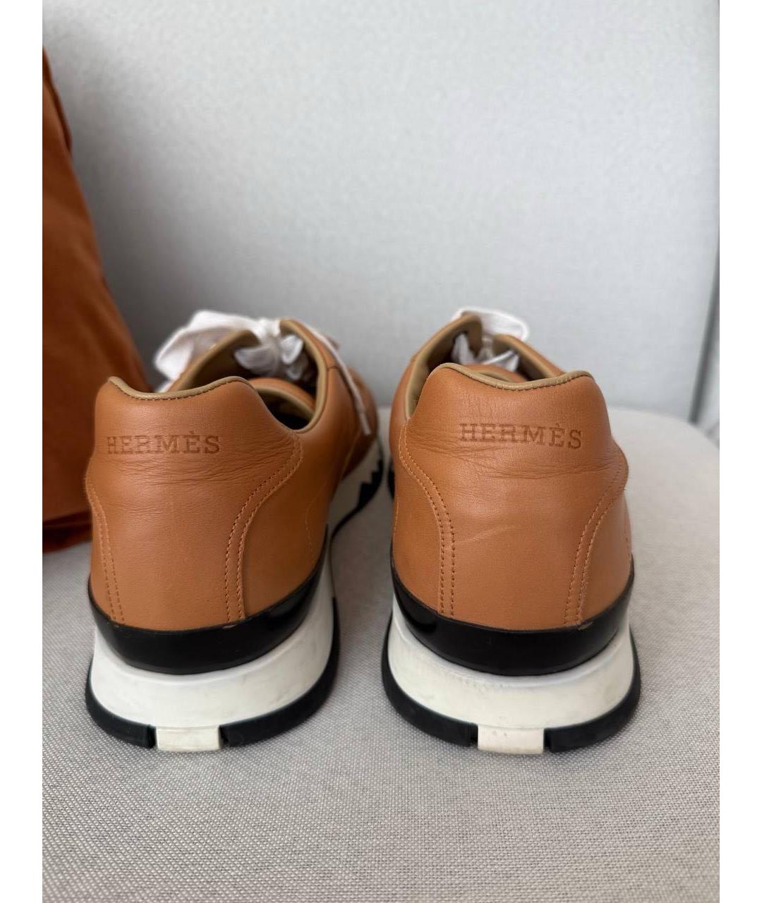 HERMES Коричневые кожаные низкие кроссовки / кеды, фото 4