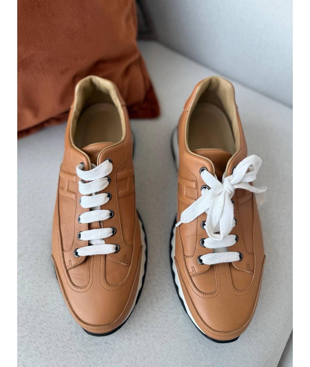 HERMES Коричневые кожаные низкие кроссовки / кеды, фото 7