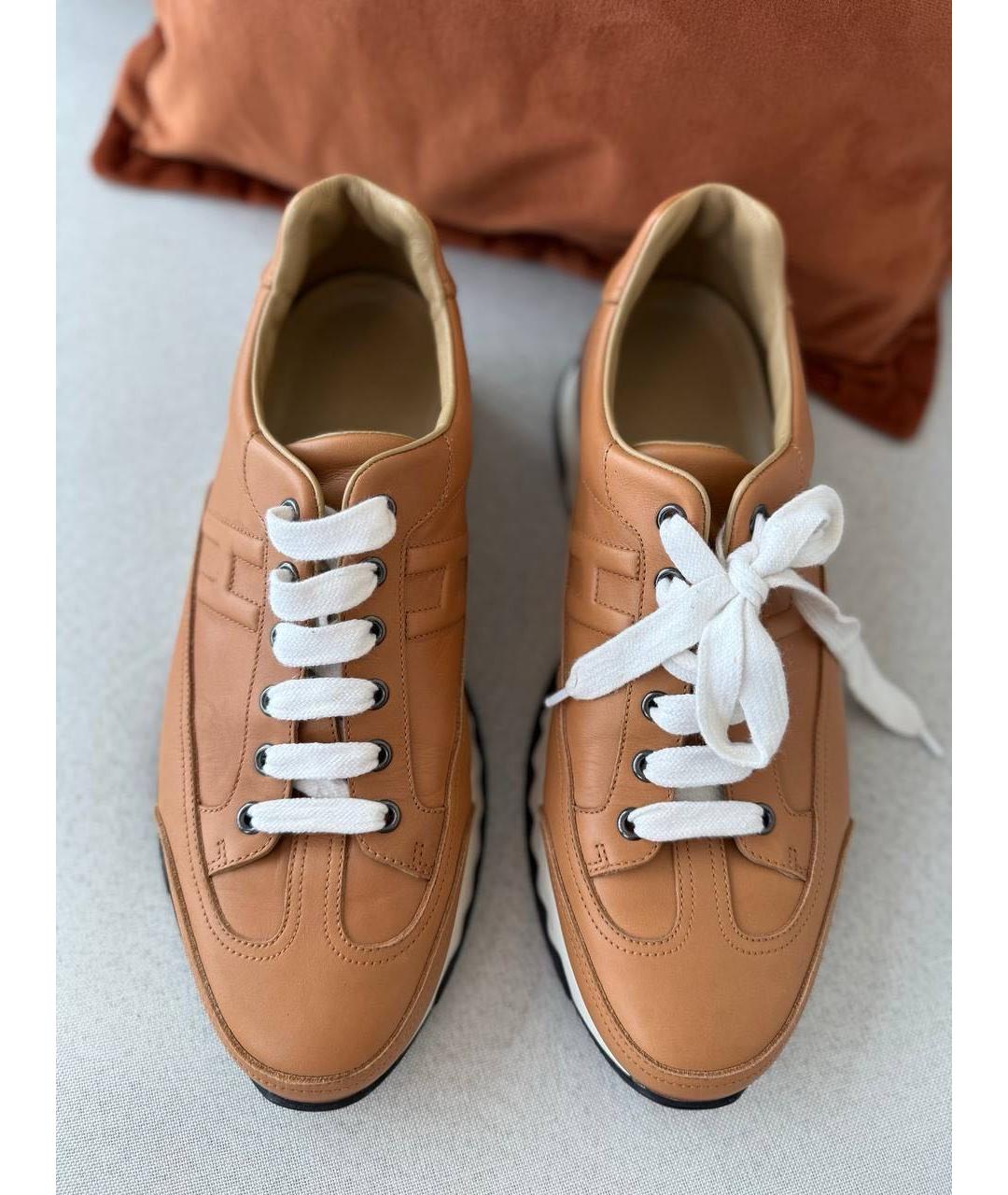 HERMES Коричневые кожаные низкие кроссовки / кеды, фото 3