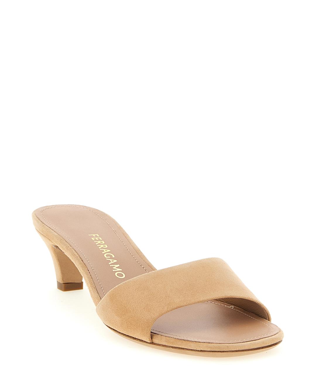 FERRAGAMO Бежевые замшевые мюли, фото 2