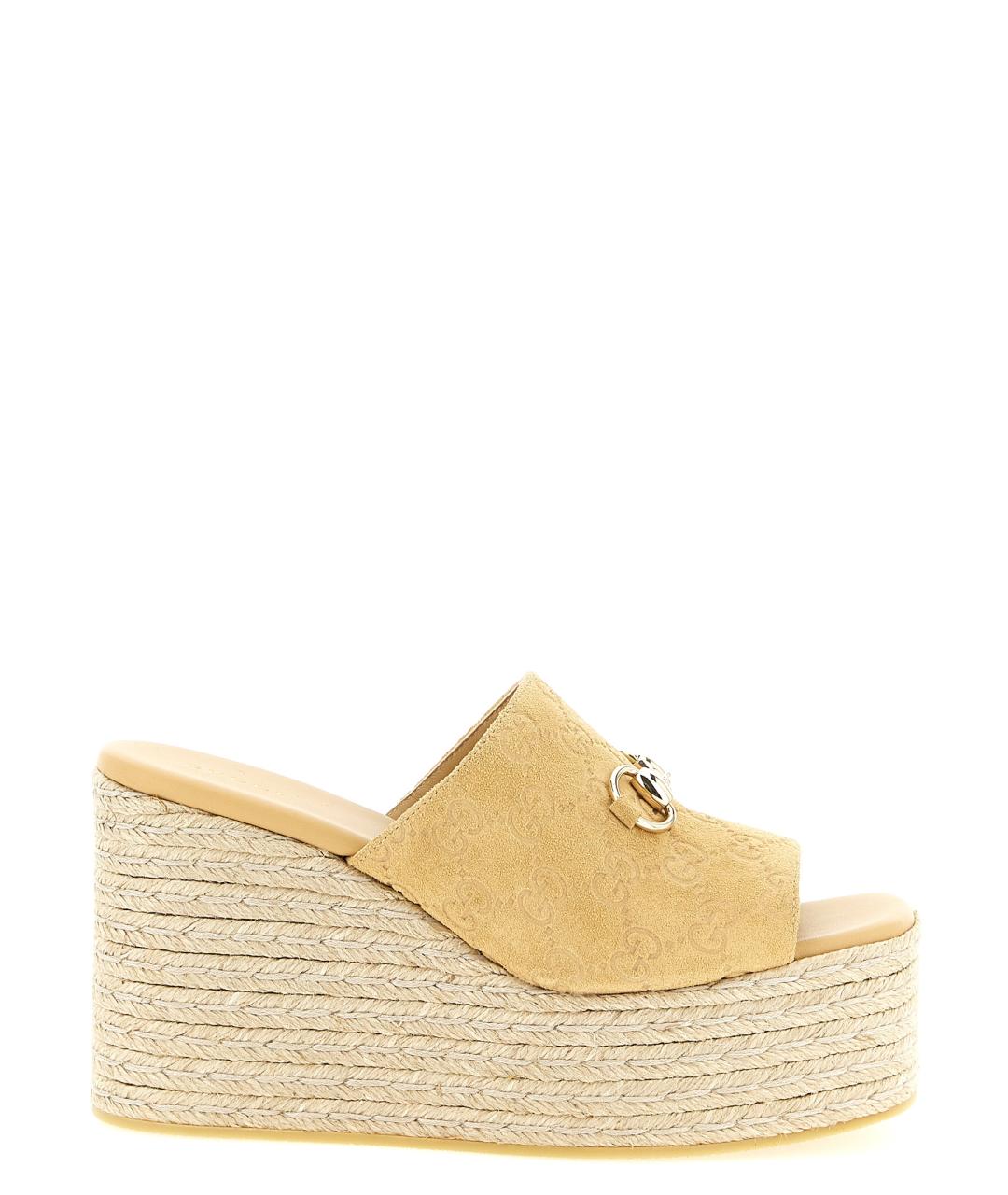 GUCCI Бежевые замшевые сабо, фото 1