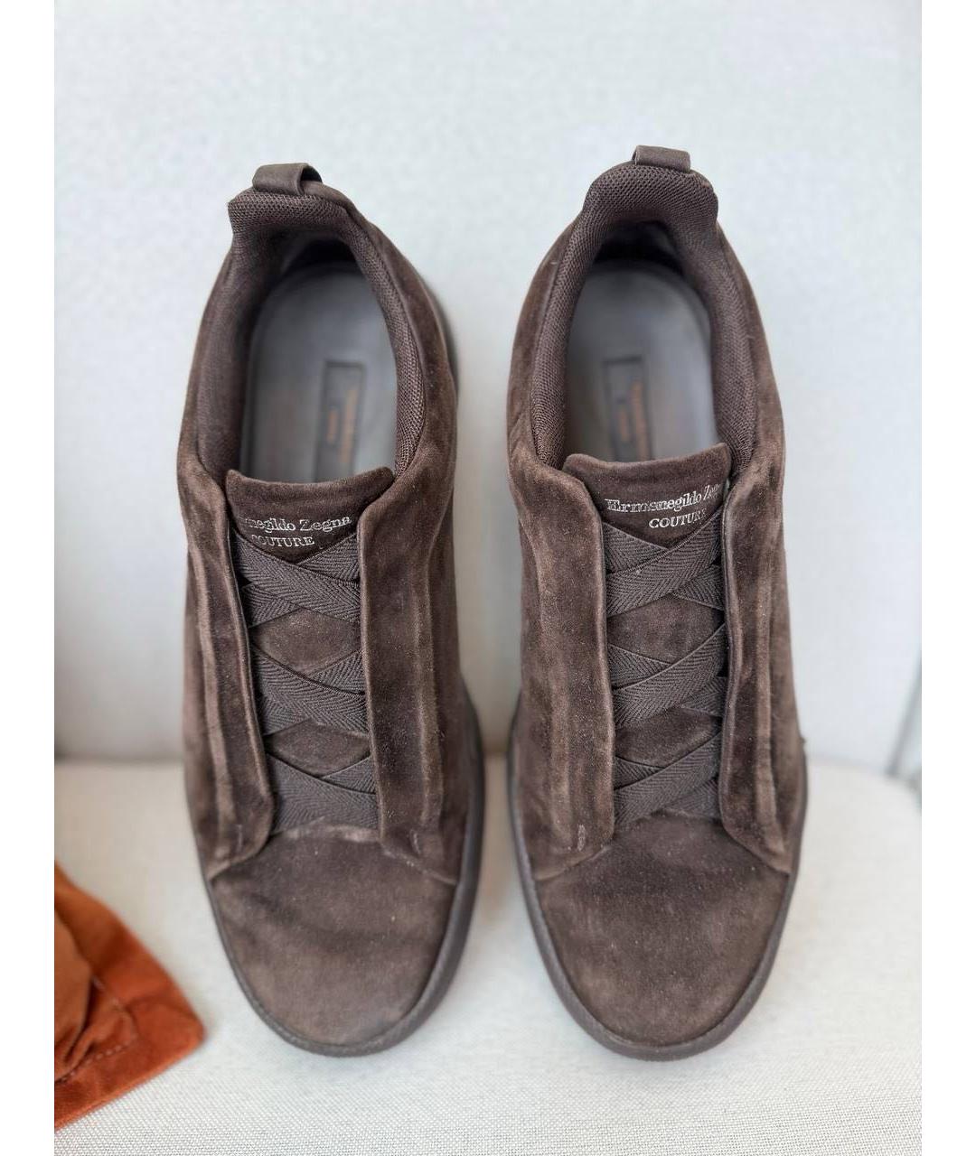 ERMENEGILDO ZEGNA XXX Коричневые кожаные низкие кроссовки / кеды, фото 2