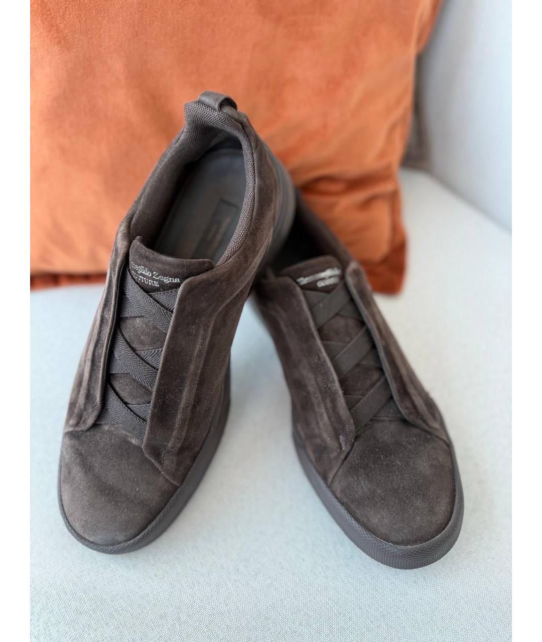 ERMENEGILDO ZEGNA XXX Коричневые кожаные низкие кроссовки / кеды, фото 8