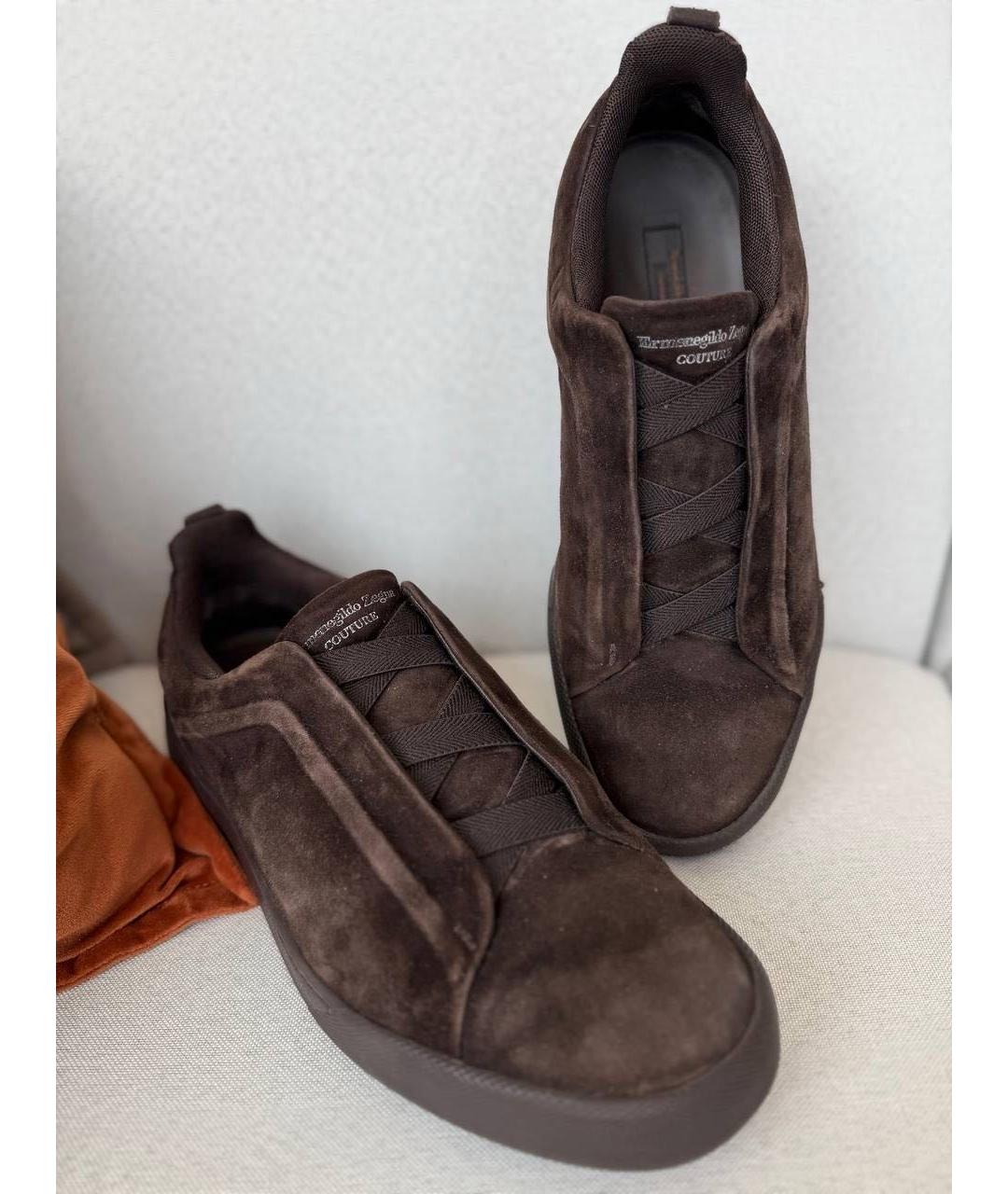 ERMENEGILDO ZEGNA XXX Коричневые кожаные низкие кроссовки / кеды, фото 7