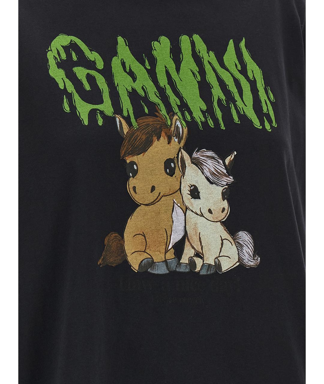 GANNI Черная хлопковая футболка, фото 4