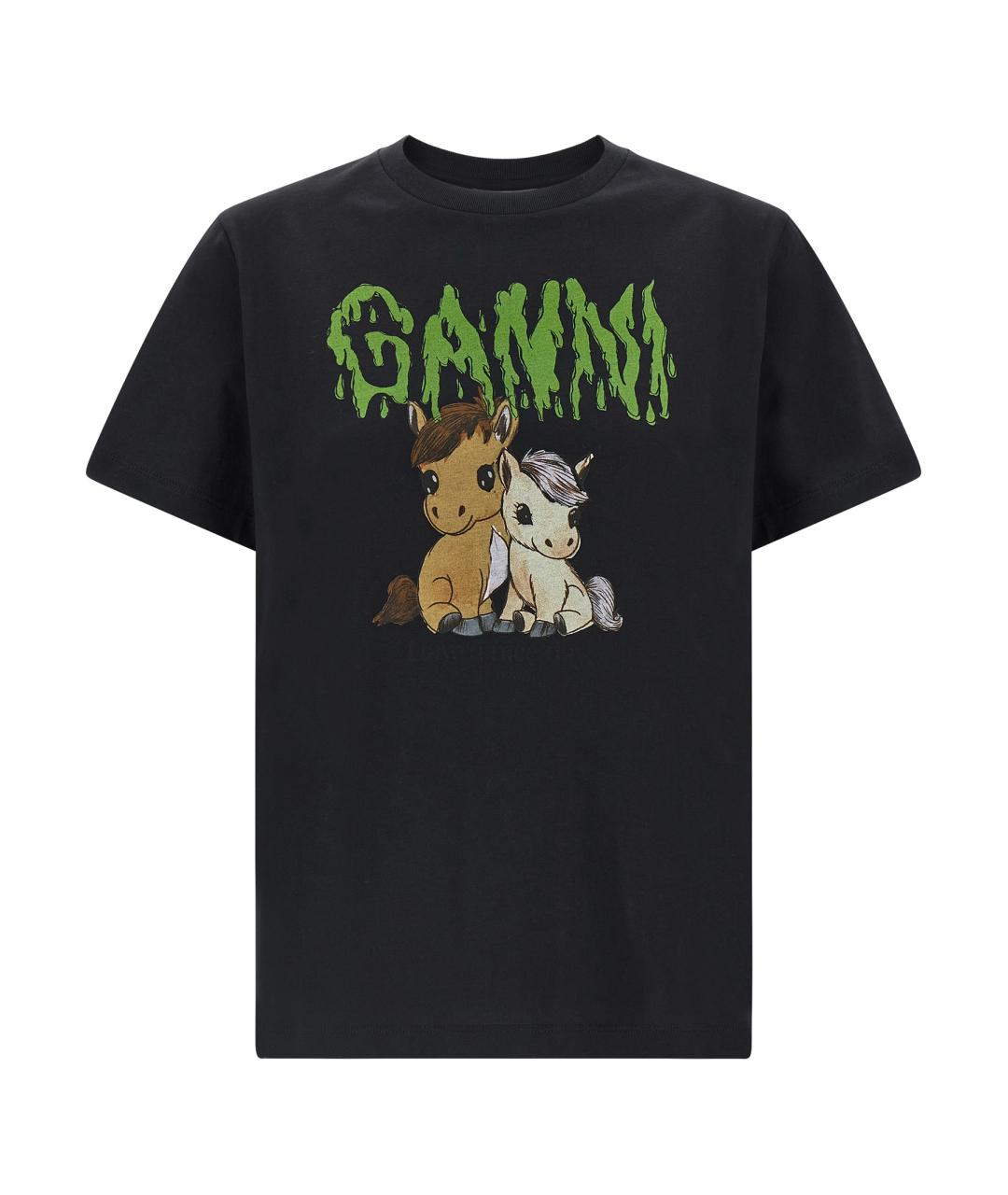 GANNI Черная хлопковая футболка, фото 1