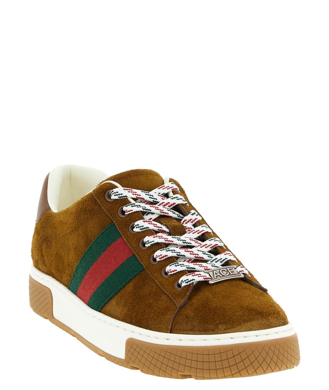 GUCCI Коричневые замшевые низкие кроссовки / кеды, фото 2