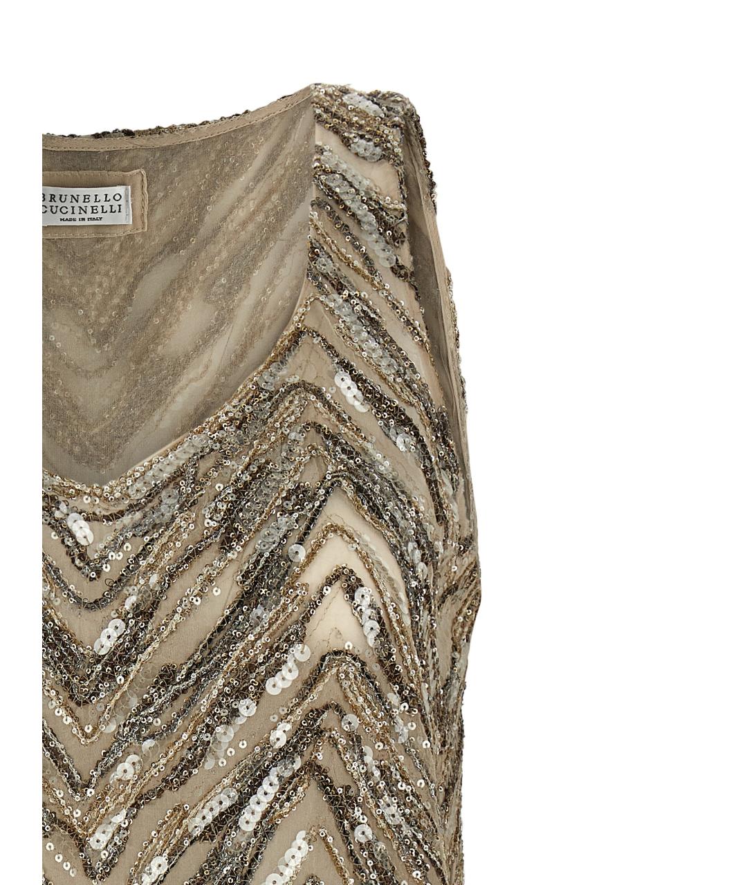 BRUNELLO CUCINELLI Бежевая шелковая майка, фото 3