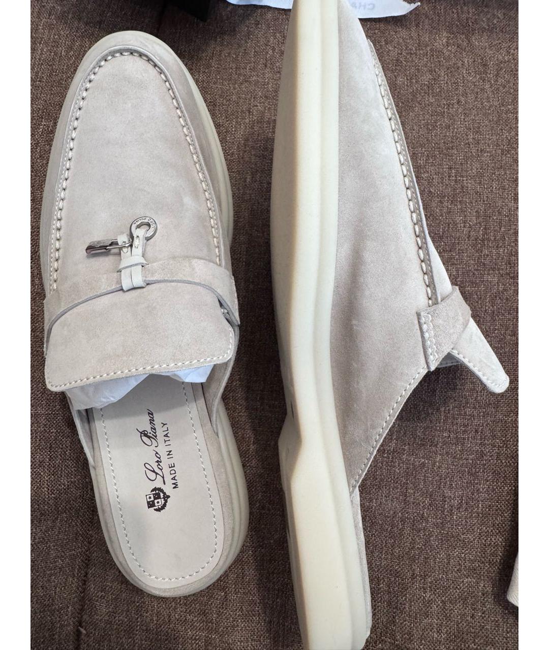 LORO PIANA Бежевые замшевые лоферы, фото 7