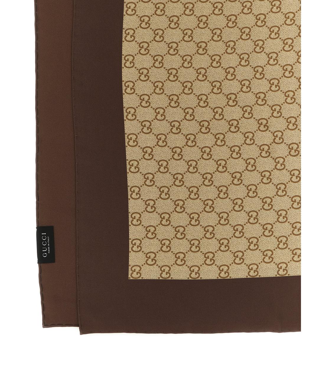GUCCI Бежевый шелковый платок, фото 2