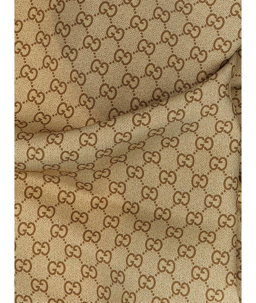 GUCCI Бежевый шелковый платок, фото 3