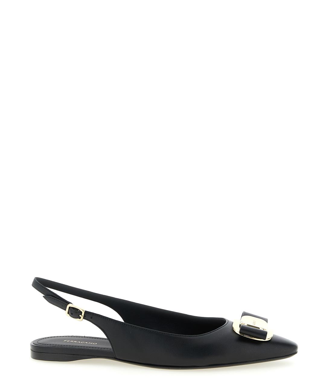 FERRAGAMO Черные кожаные балетки, фото 1