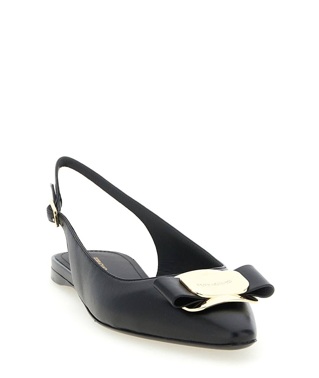 FERRAGAMO Черные кожаные балетки, фото 2