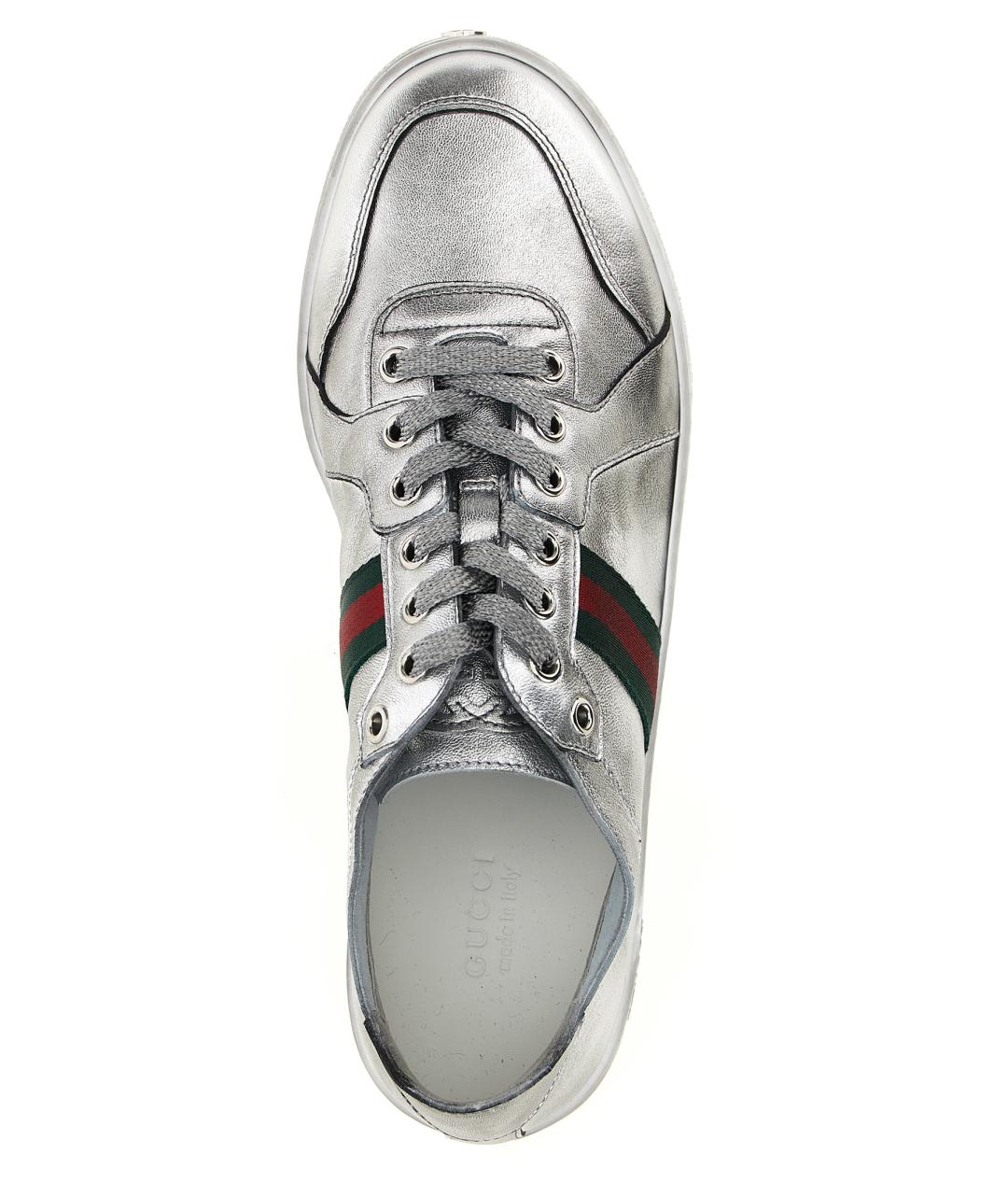 GUCCI Серебряные кожаные кеды, фото 4