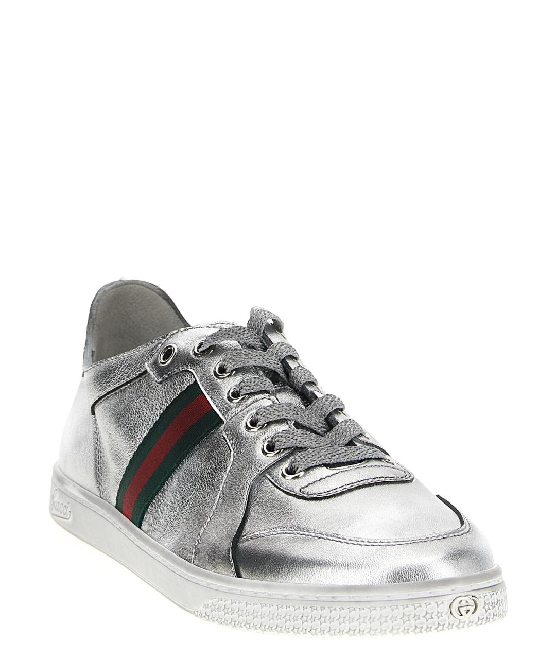 GUCCI Серебряные кожаные кеды, фото 2