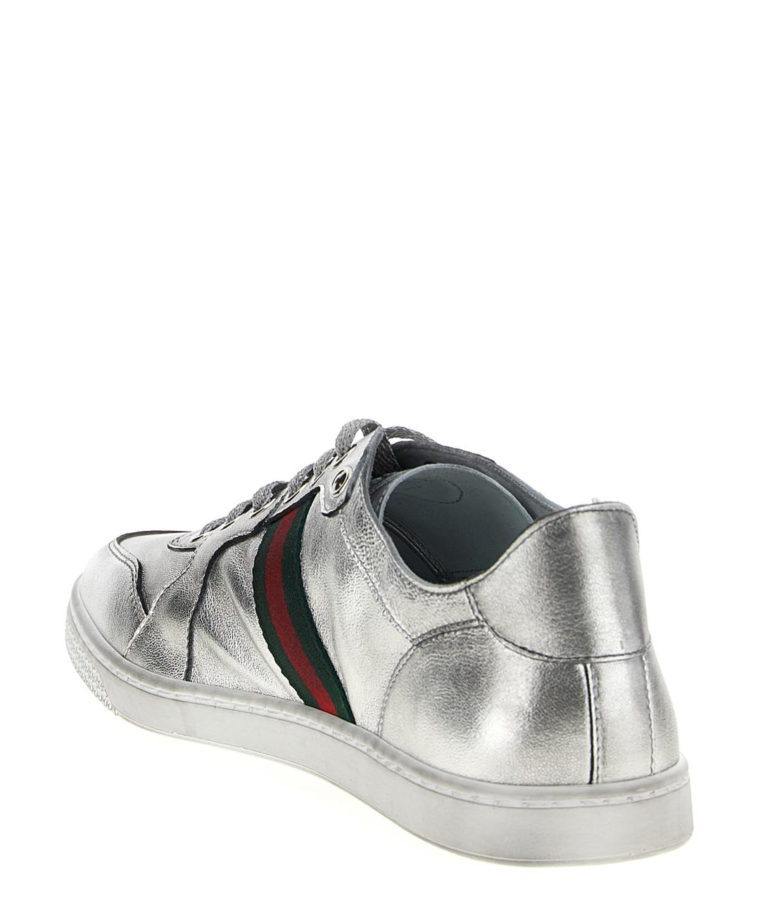 GUCCI Серебряные кожаные кеды, фото 3