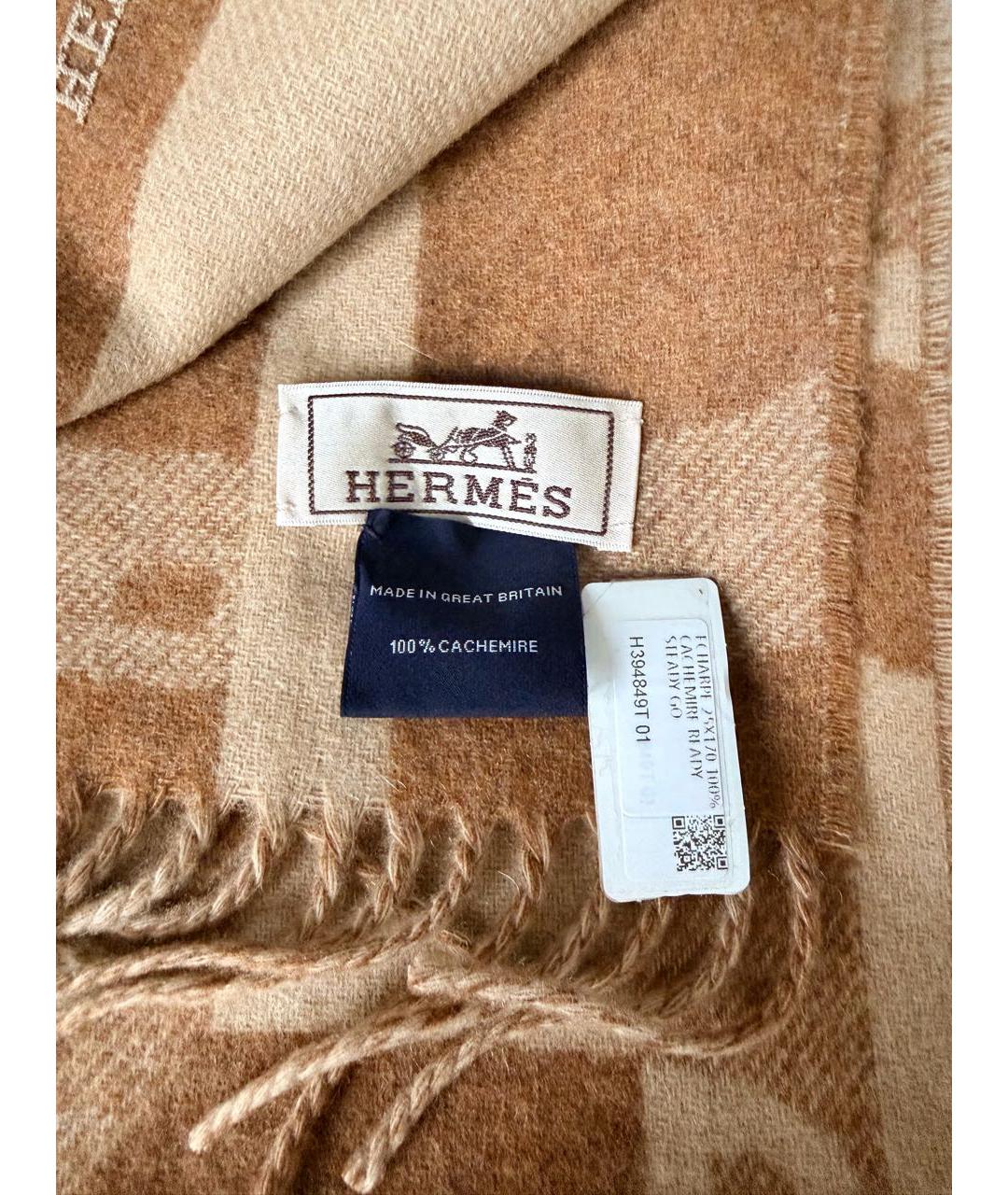HERMES Коричневый кашемировый шарф, фото 3