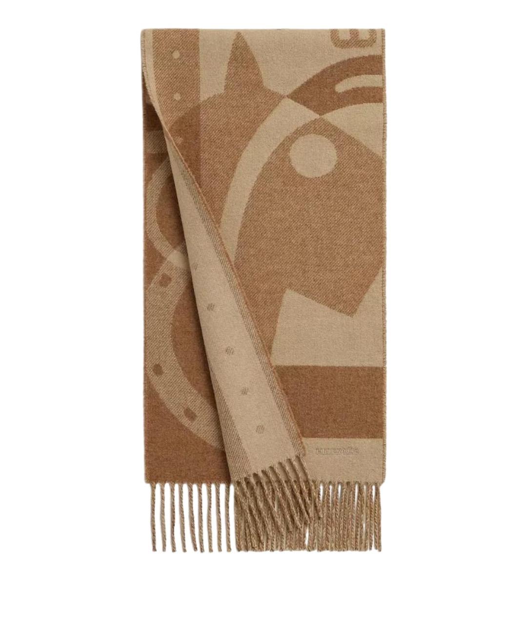 HERMES Коричневый кашемировый шарф, фото 1