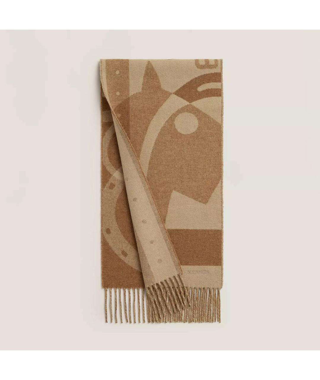 HERMES Коричневый кашемировый шарф, фото 7