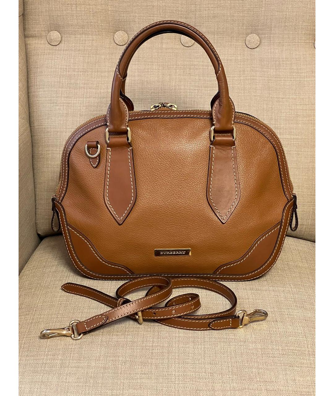 BURBERRY Коричневая кожаная сумка с короткими ручками, фото 8