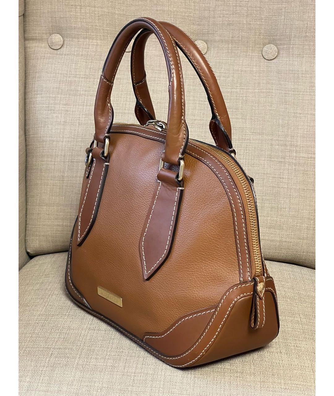 BURBERRY Коричневая кожаная сумка с короткими ручками, фото 3