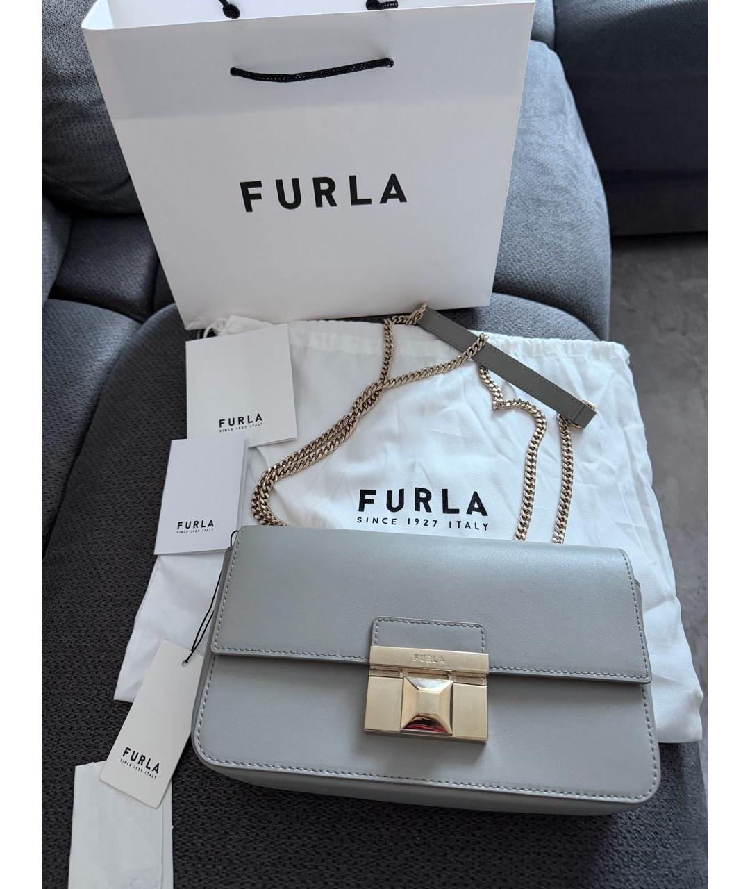 FURLA Серая кожаная сумка через плечо, фото 5