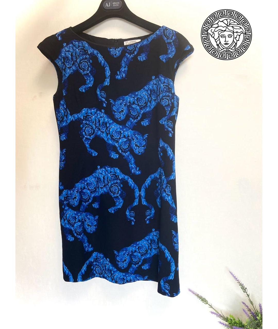 VERSACE COLLECTION Темно-синее вискозное коктейльное платье, фото 8