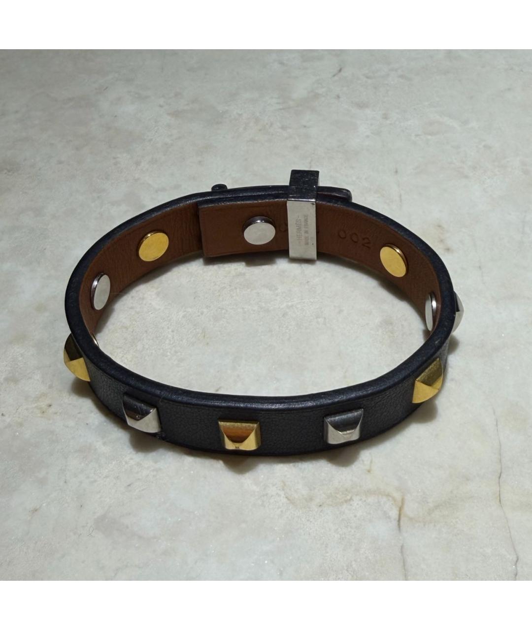 HERMES Черный кожаный браслет, фото 2