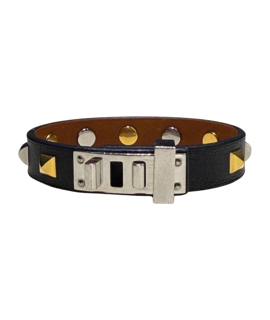 HERMES Черный кожаный браслет, фото 1