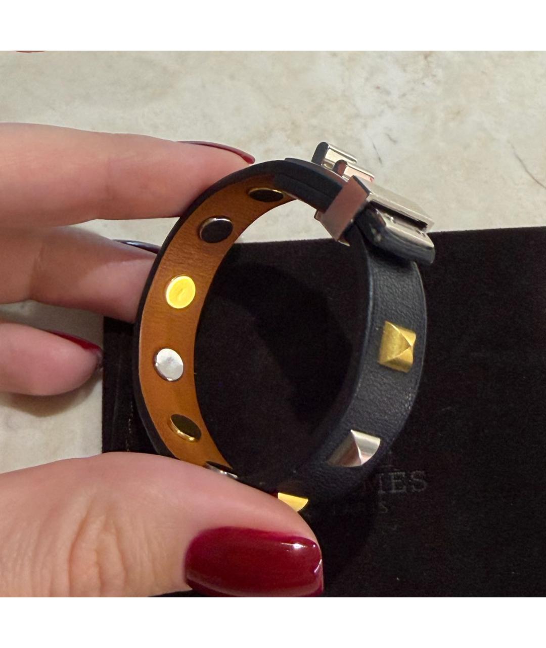 HERMES Черный кожаный браслет, фото 5