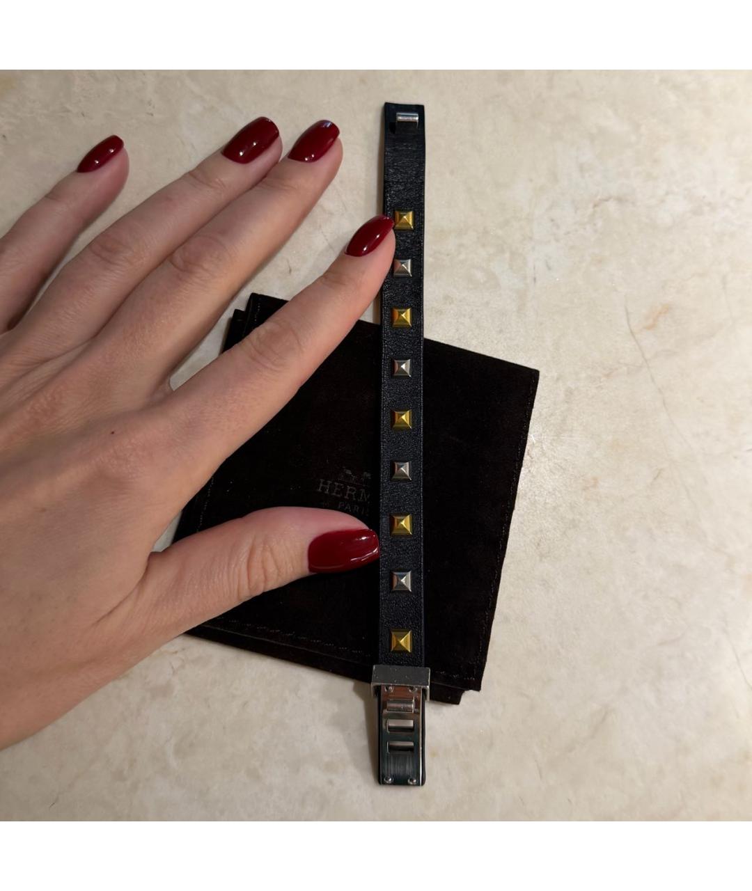 HERMES Черный кожаный браслет, фото 7