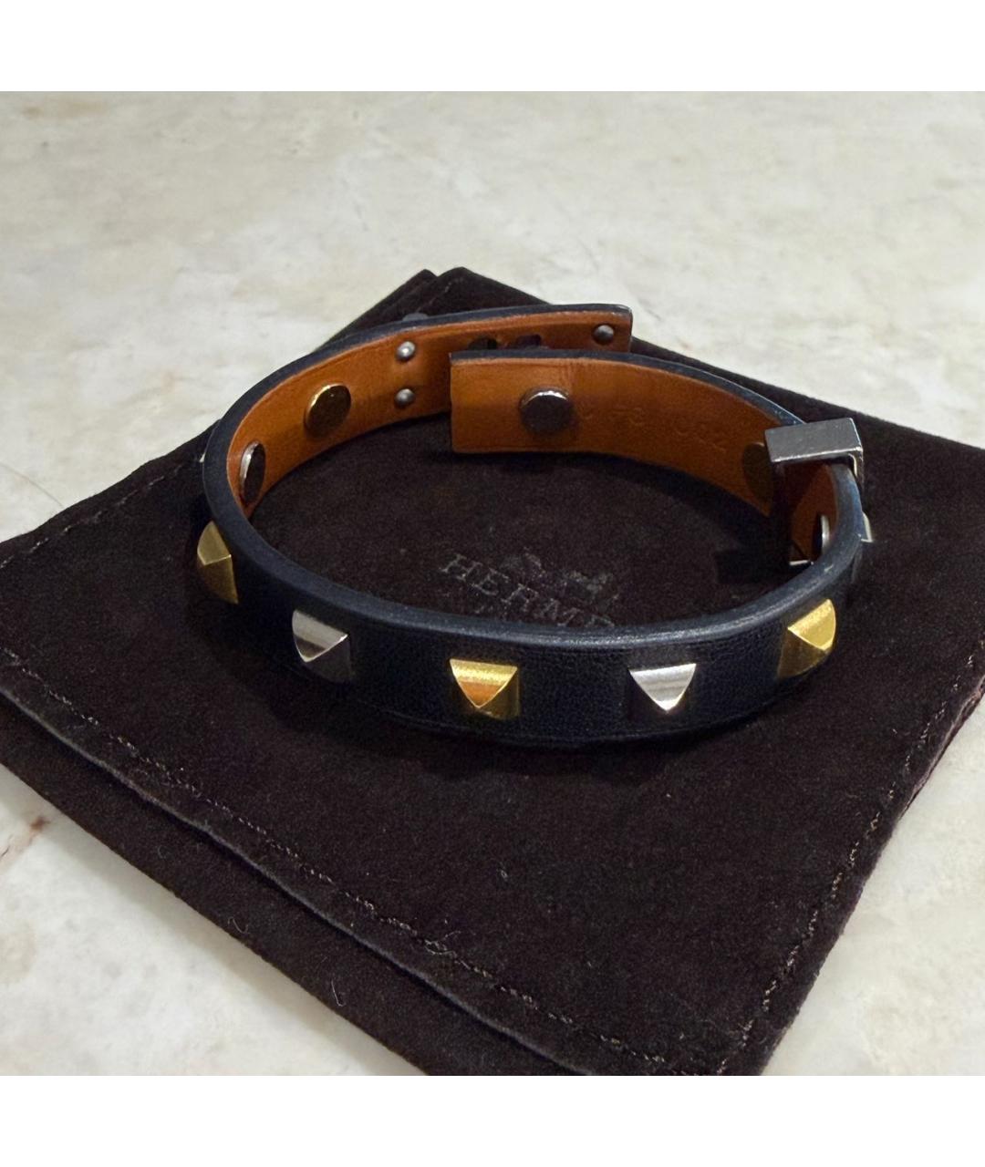 HERMES Черный кожаный браслет, фото 4