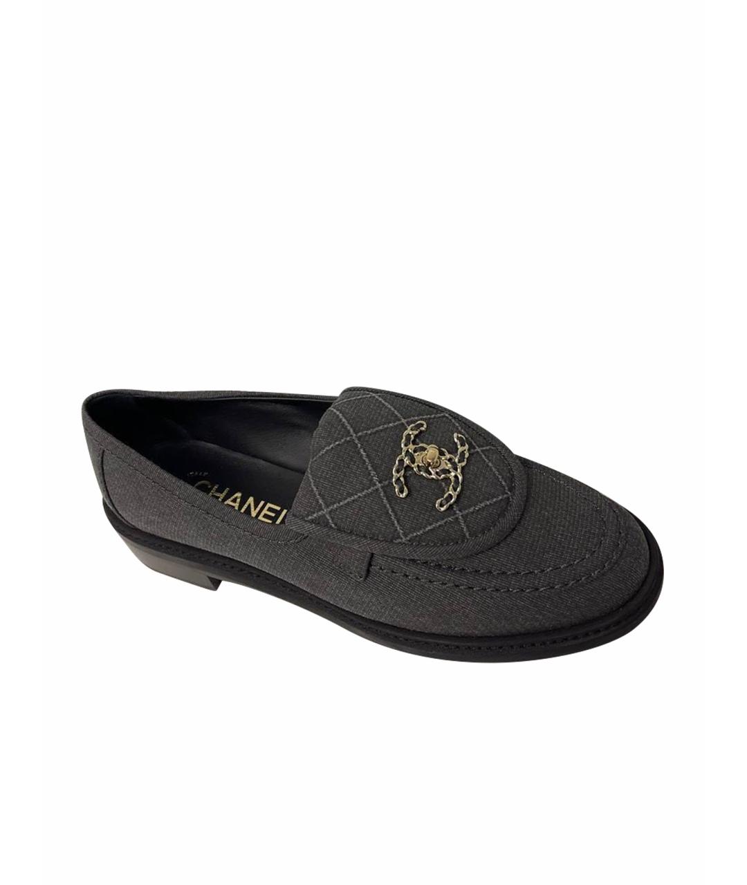 CHANEL Серые текстильные лоферы, фото 1