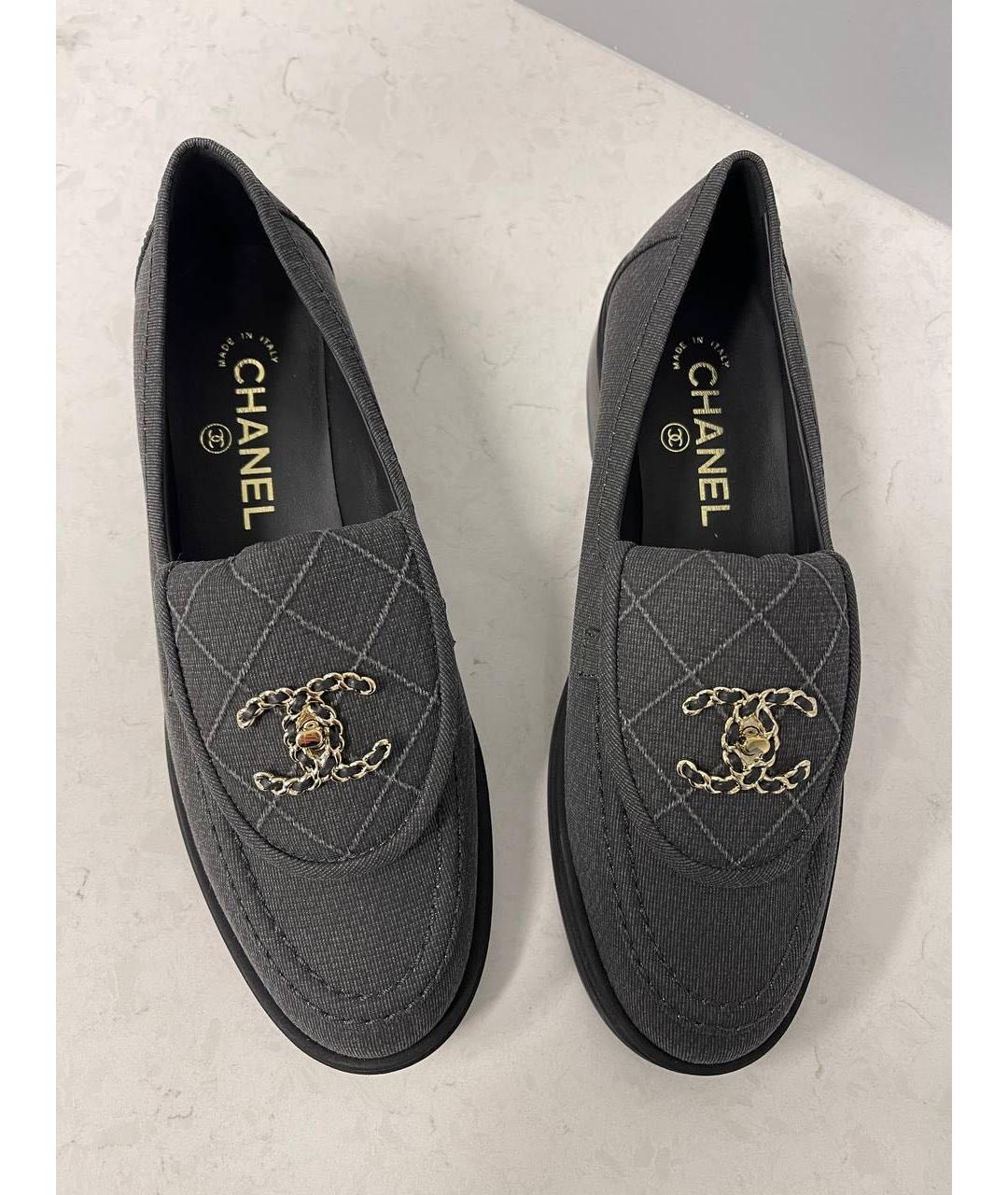 CHANEL Серые текстильные лоферы, фото 2