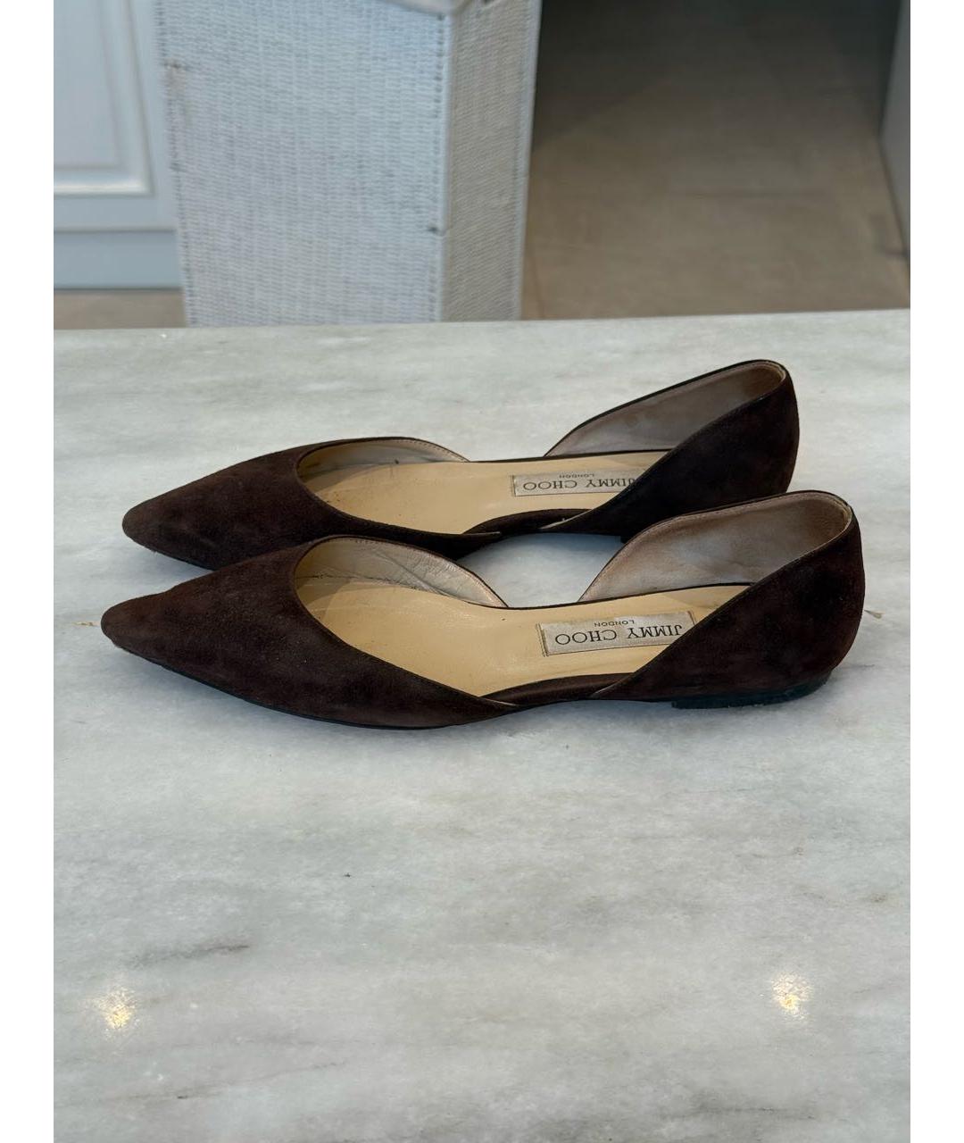 JIMMY CHOO Коричневые замшевые балетки, фото 5