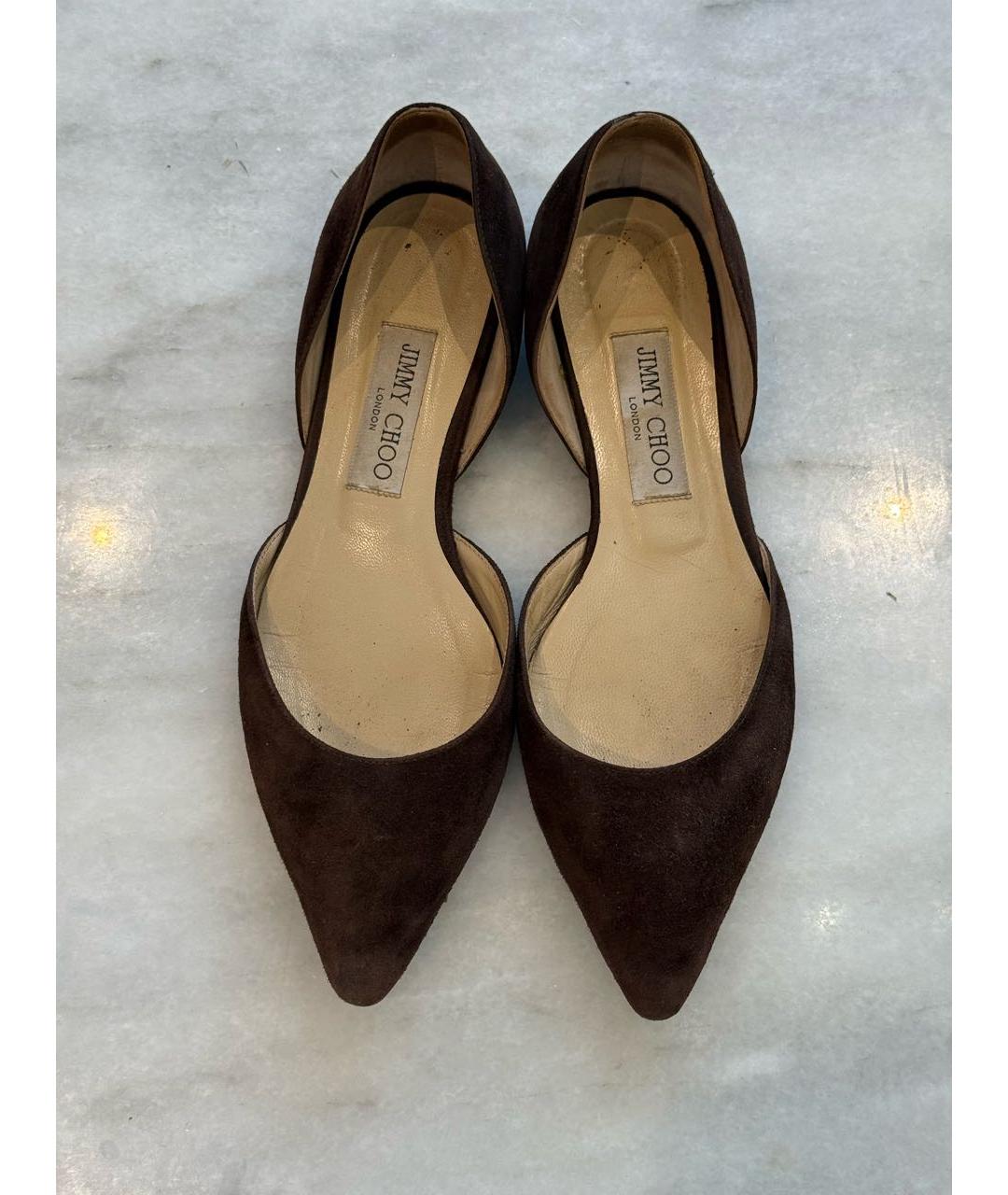 JIMMY CHOO Коричневые замшевые балетки, фото 2